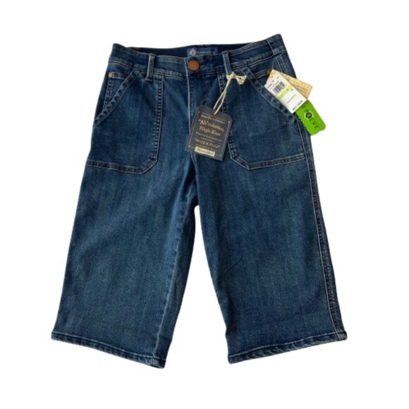 Democracy High Rise Cuffed Hem Bermuda Shorts Ab Solution 4 Indigo NWT - Picture 1 of 11